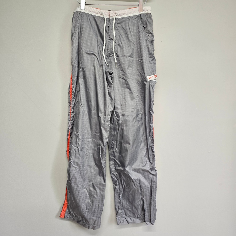 Nike Track Pants Womens Medium Gray Orange Ripstop Windbreaker Y2K Gorpcore